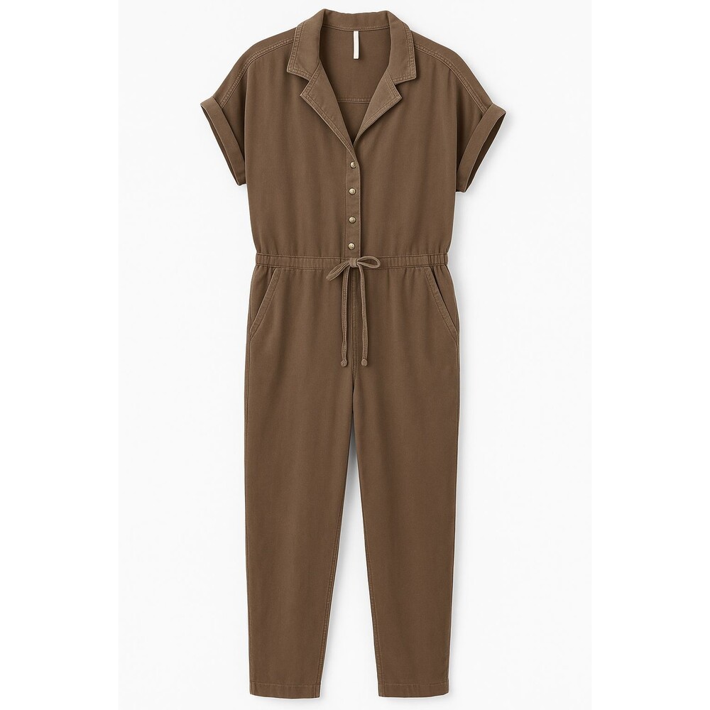 Free People Lottie Jumpsuit Tan Neutral Drawstring Waist Straight Leg medium